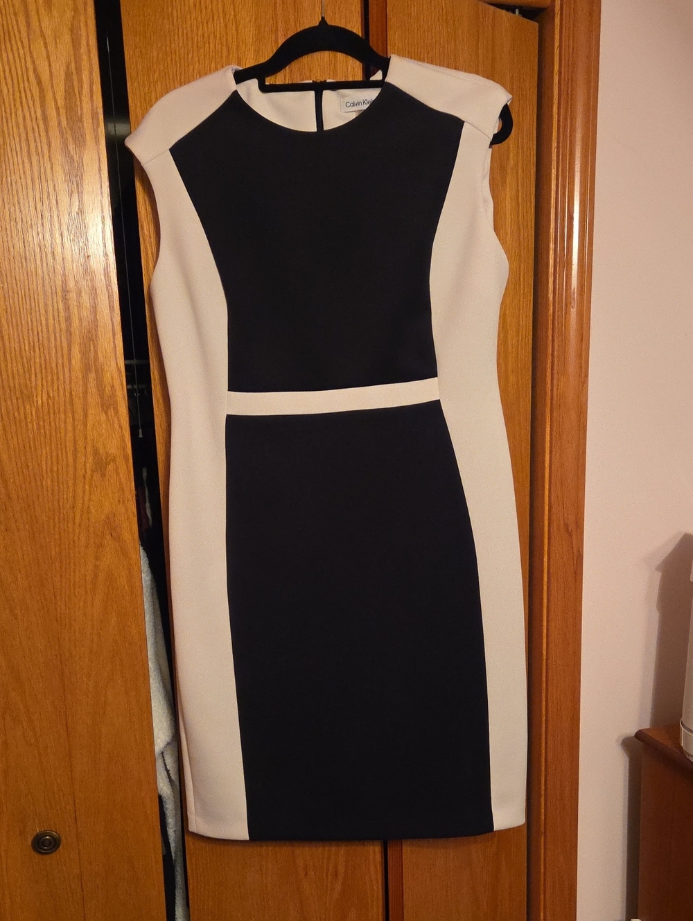 Calvin Klein Black and Cream Panel Sheath Dress